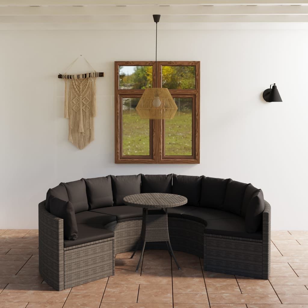 Set Divani da Giardino 7 pz con Cuscini in Polyrattan Grigio vidaXL
