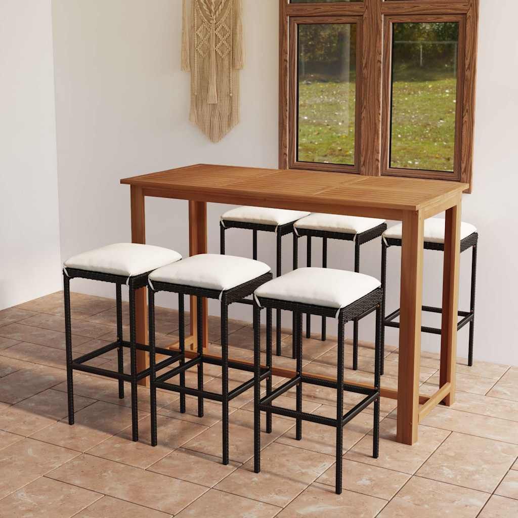 Set da Bar da Giardino 7 pz con Cuscini Nero vidaXL