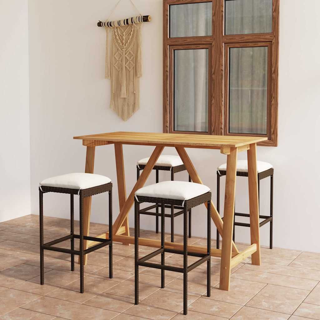 Set Bar da Giardino 5 pz con Cuscini Marrone vidaXL