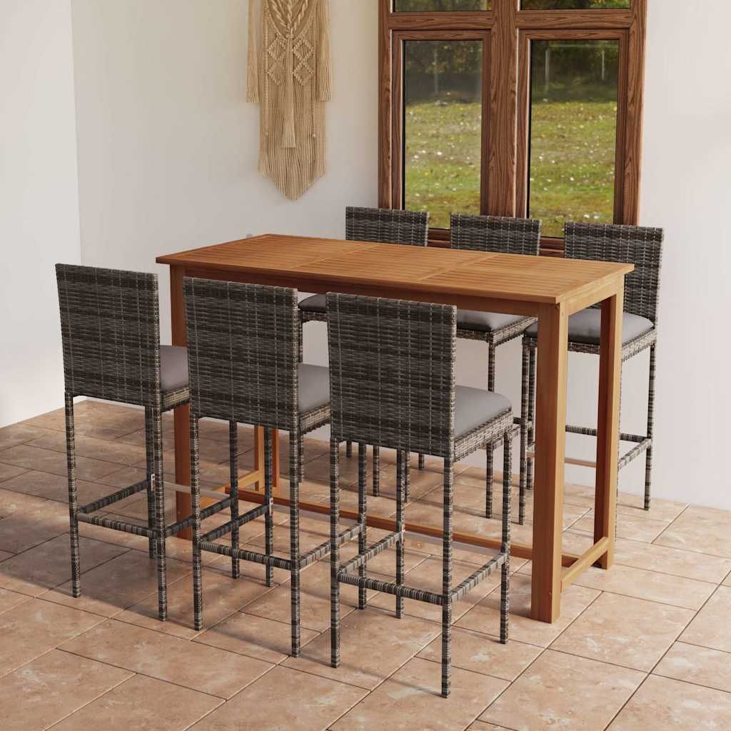 Set da Bar da Giardino 7pz con Cuscini Grigio vidaXL