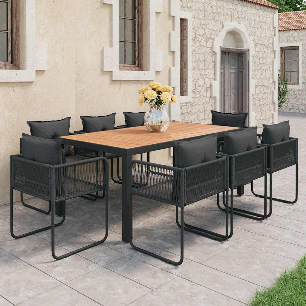 Set da Pranzo da Giardino 9 pz in Rattan PVC Nero e Marrone vidaXL