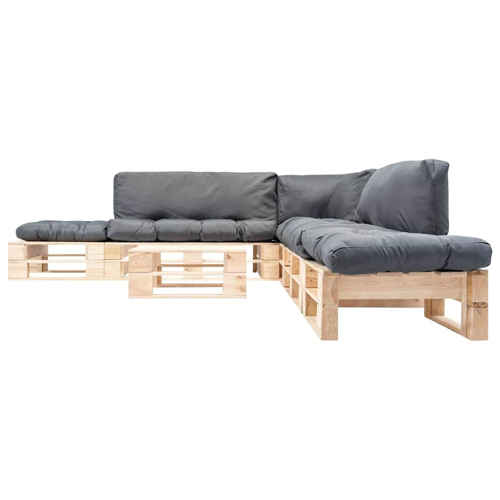 Set Divani da Giardino Pallet 6 pz con Cuscini Grigi in Legno vidaXL