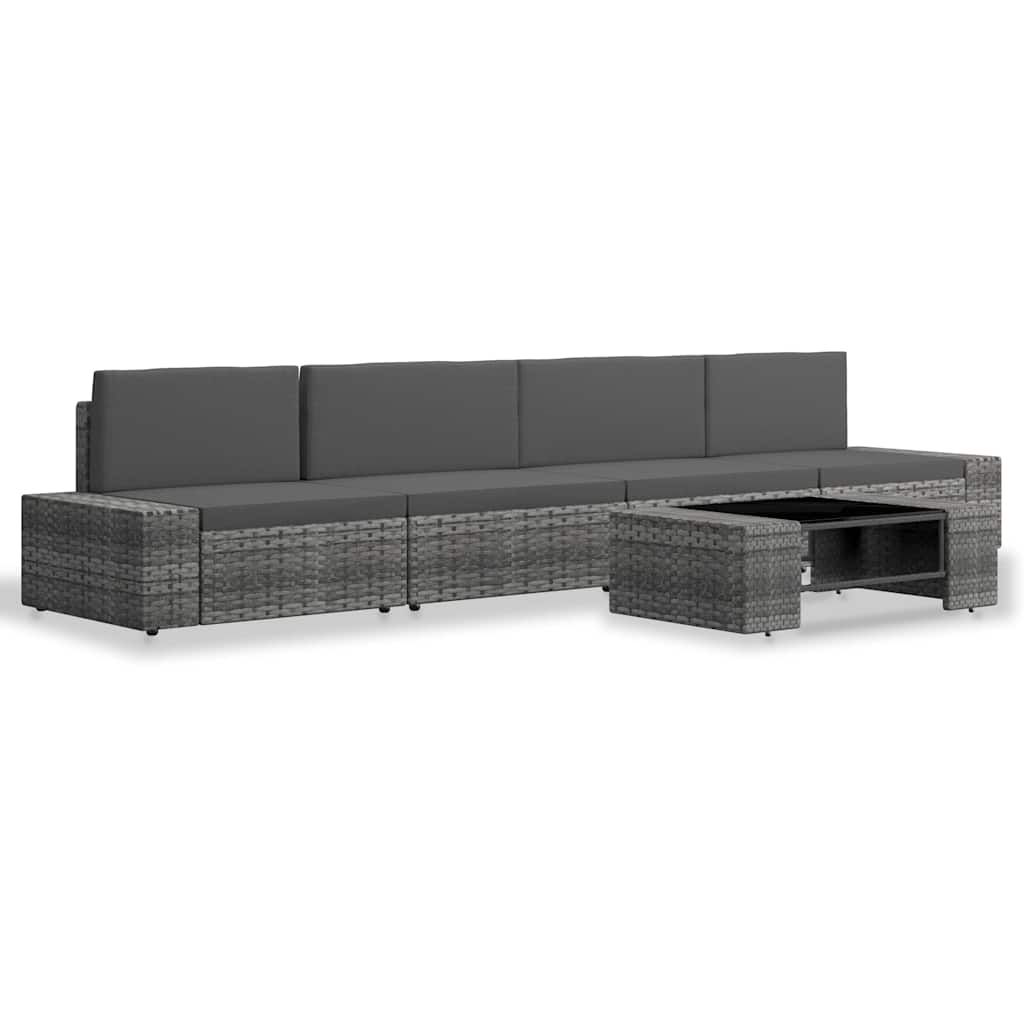Set Divani da Giardino 5 pz in Polyrattan Grigio vidaXL