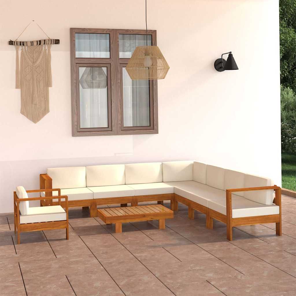 Set da giardino 9 pezzi con cuscini 100x60 cm in legno di acacia vidaXL
