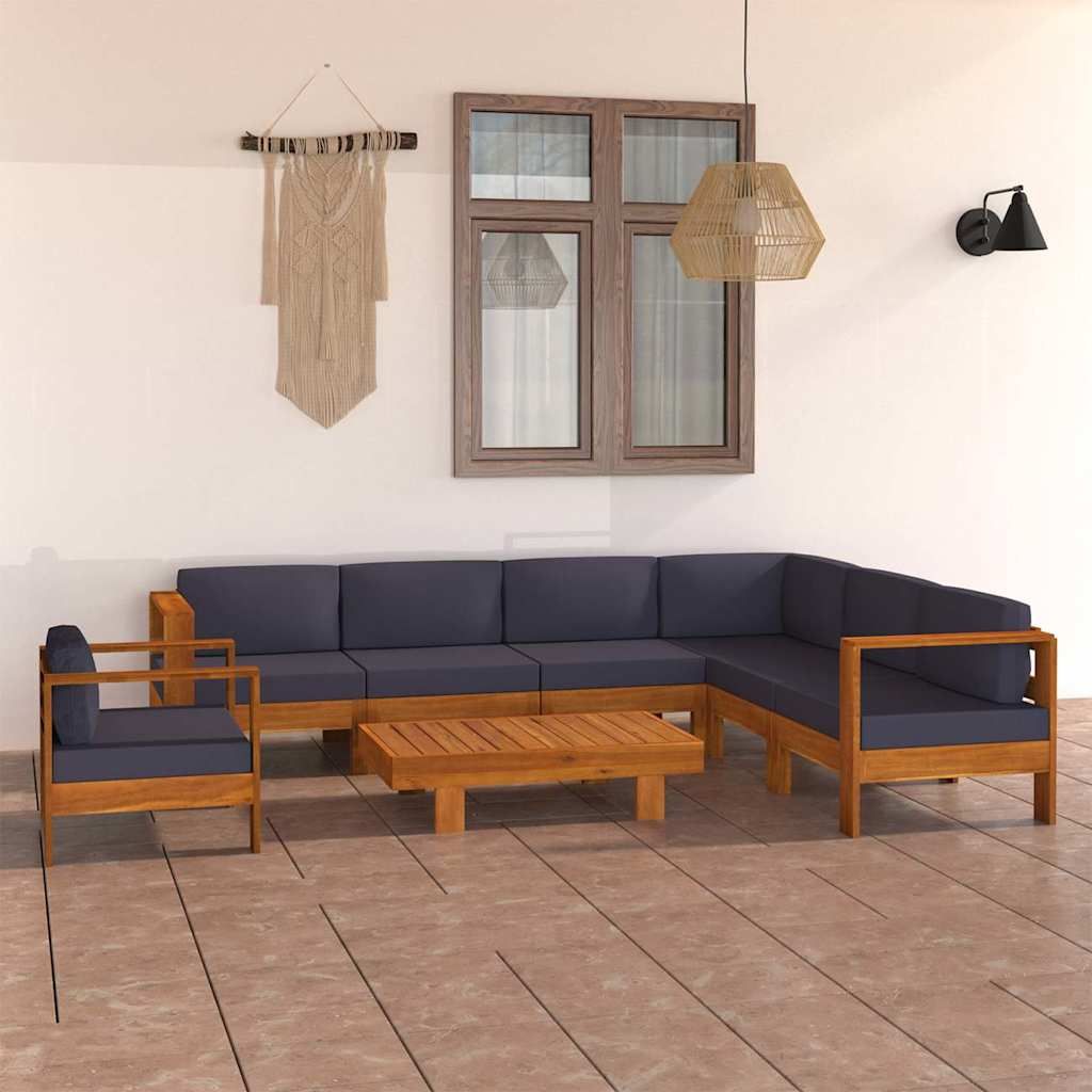 Set Divani Giardino 8 Posti Cuscini Grigi Scuro Massello Acacia vidaXL