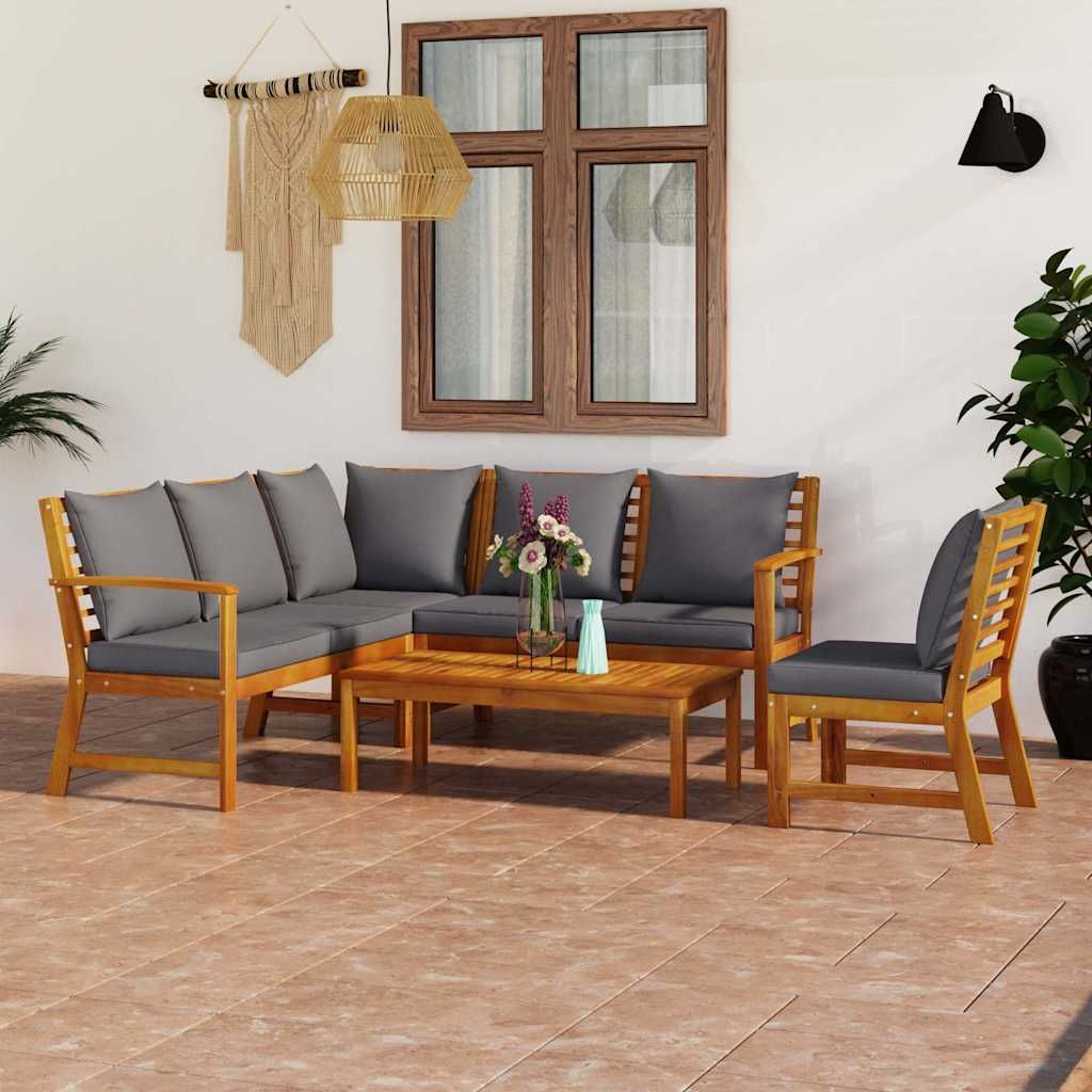Set Divani da Giardino 5 pz con Cuscini in Massello di Acacia vidaXL