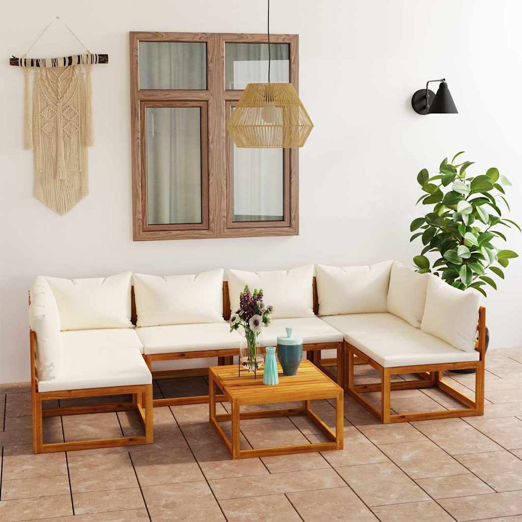 Set Divani da Giardino 7 pz con Cuscini Crema Massello Acacia vidaXL
