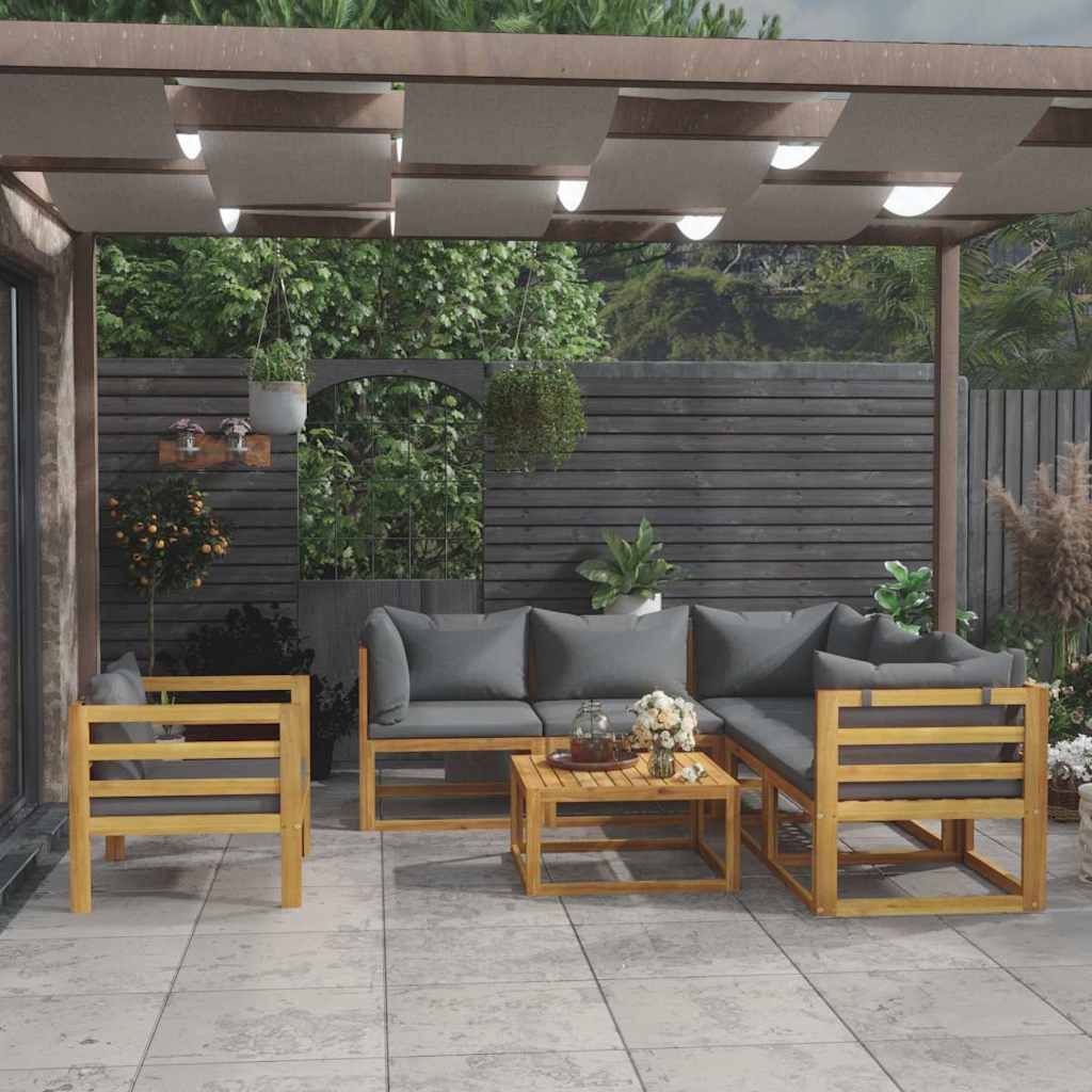 Set Divani da Giardino 7 pz con Cuscini in Massello di Acacia vidaXL