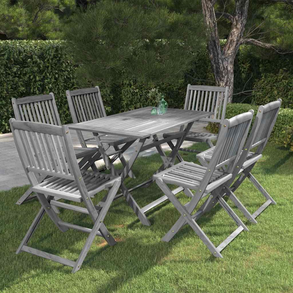 Set da Pranzo per Giardino 7 pz Legno Massello di Acacia Grigio vidaXL