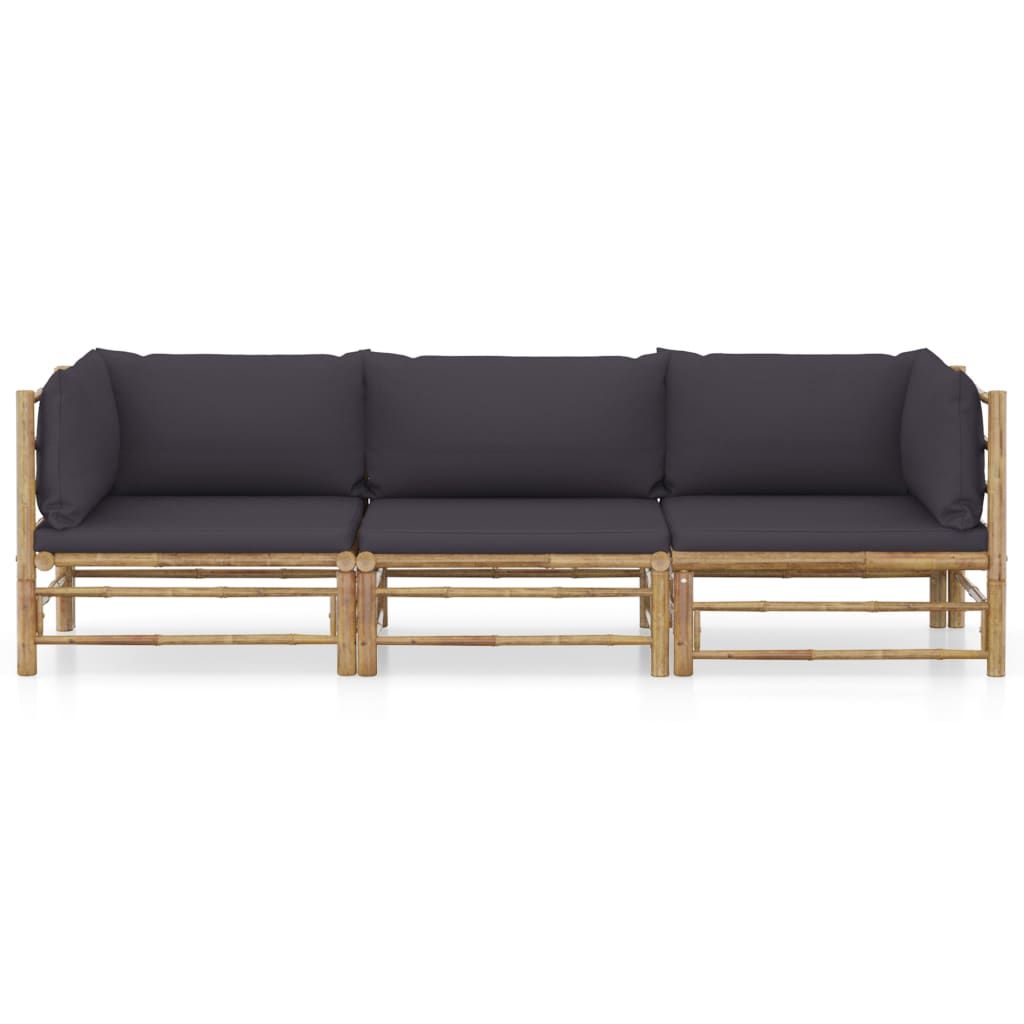 Set Divani da Giardino 3 pz con Cuscini Grigio Scuro in Bambù vidaXL