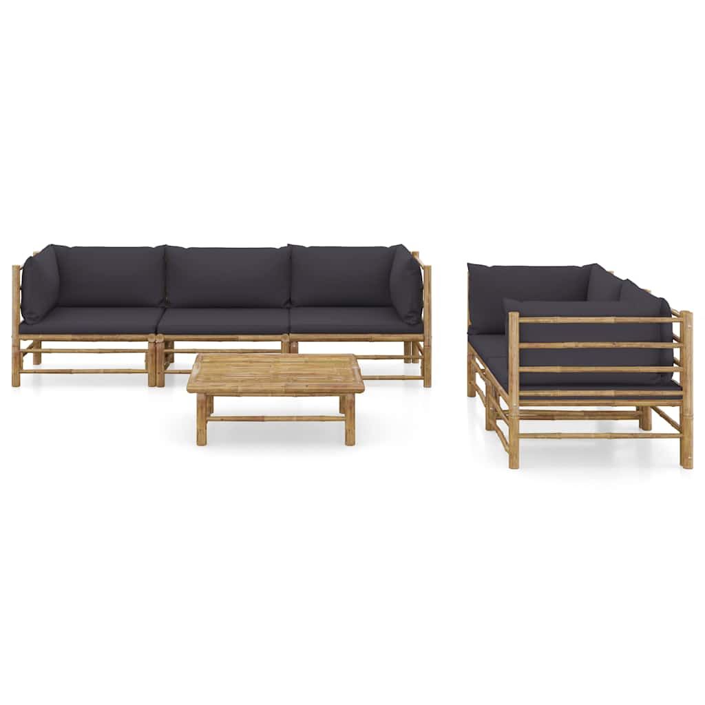 Set Salotto da Giardino 6pz con Cuscini Grigio Scuro Bambù vidaXL