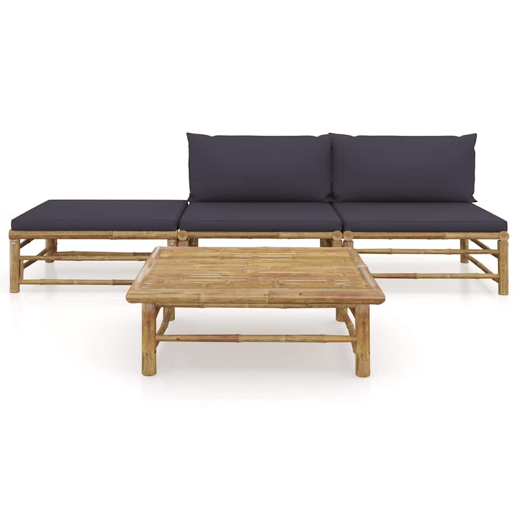 Set Divani da Giardino 4 pz con Cuscini Grigio Scuro in Bambù vidaXL