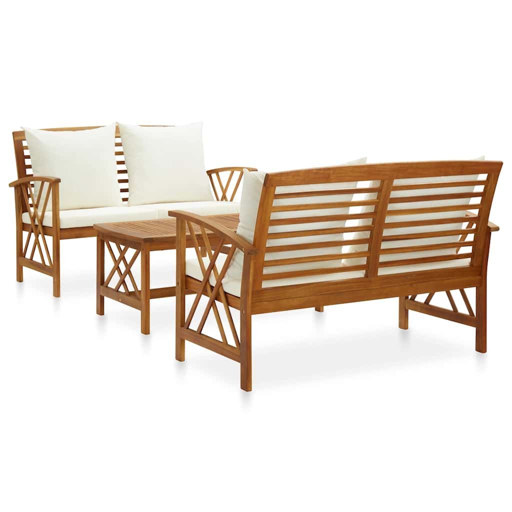 Set Divani da Giardino 3 pz con Cuscini in Massello di Acacia vidaXL