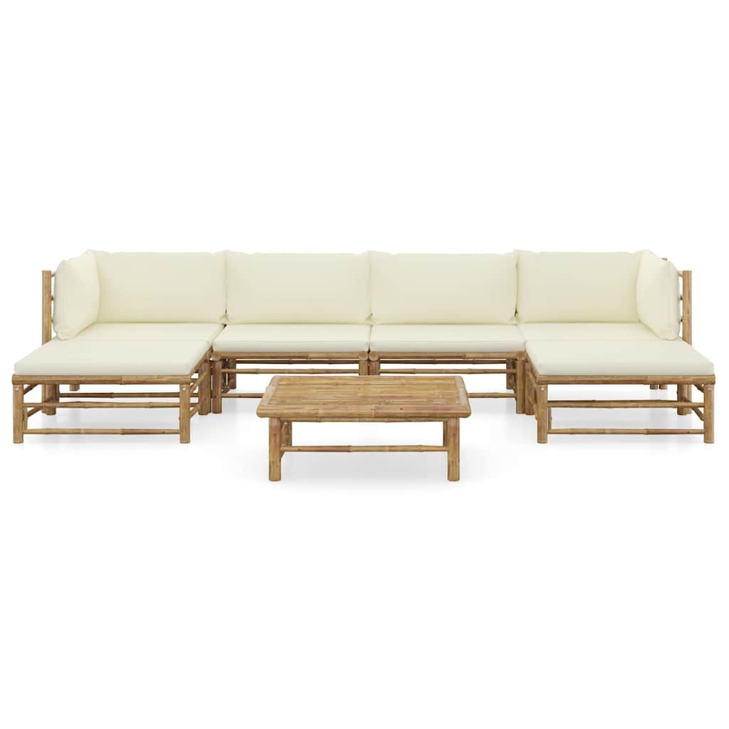 Set Divani da Giardino 7 pz con Cuscini Bianco Crema in Bambù vidaXL
