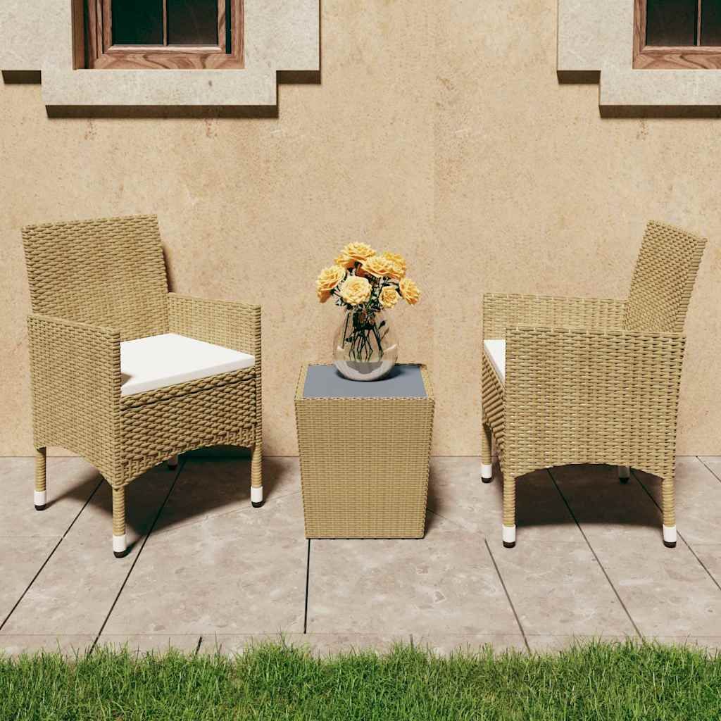 Set Bistrot da Giardino 3 pz Polyrattan e Vetro Temperato Beige vidaXL