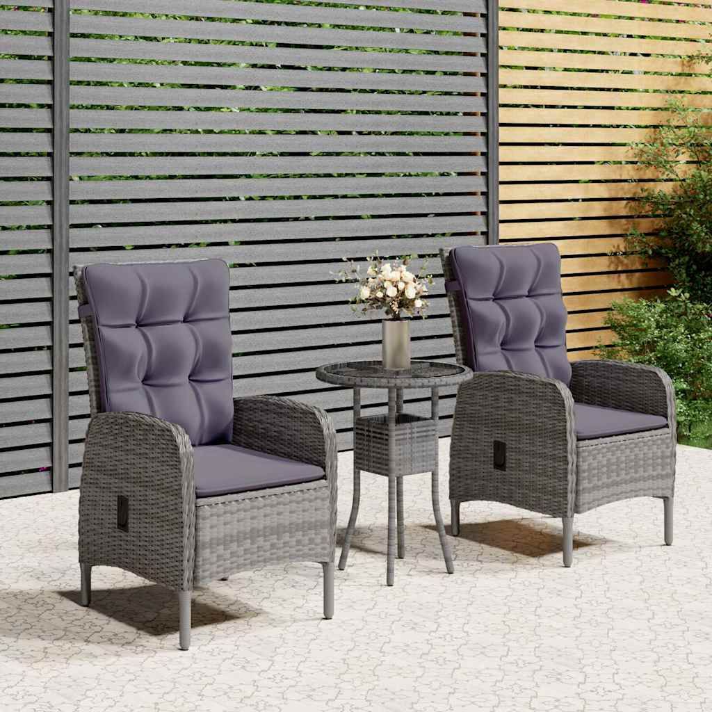 Set da Bistrot per Giardino 3 pz in Polyrattan Grigio vidaXL