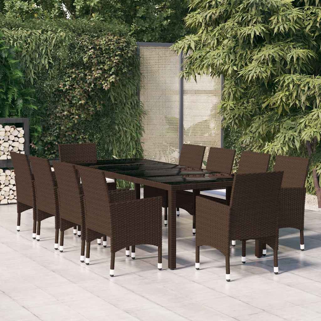 Set da Pranzo da Giardino 11 pz in Polyrattan Marrone vidaXL