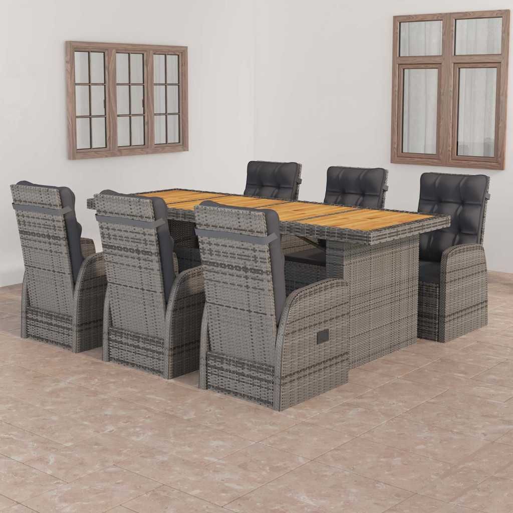 Set da Pranzo per Esterni 7 pz con Cuscini in Polyrattan Grigio vidaXL