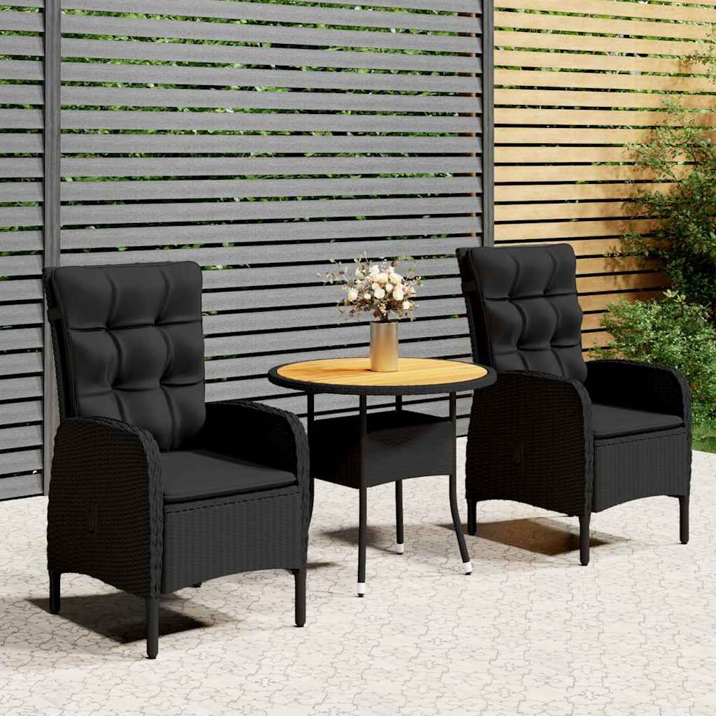 Set da Bistrot per Giardino 3 pz in Polyrattan Nero vidaXL