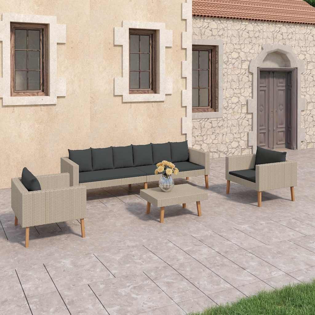 Set Divani da Giardino 4 pz con Cuscini in Polyrattan Beige vidaXL