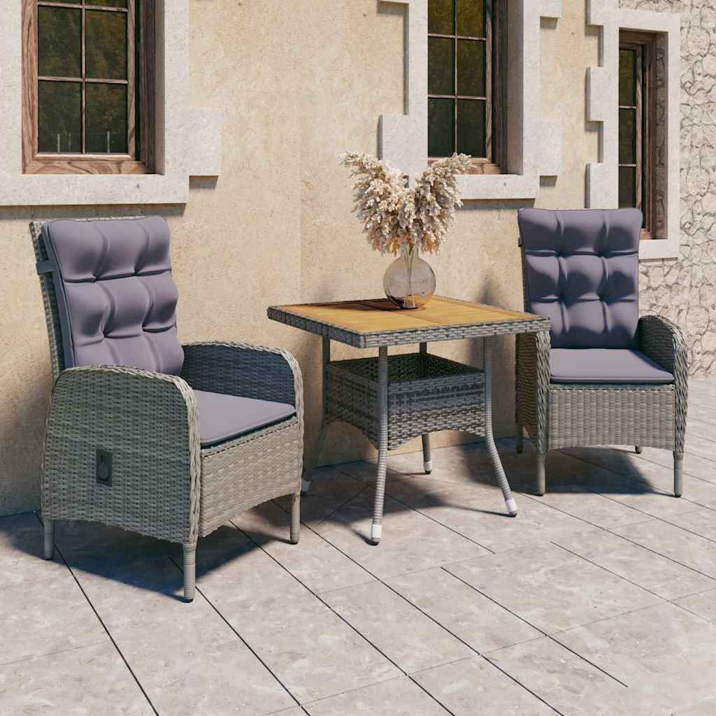 Set da Pranzo da Giardino 3 pz in Polyrattan e Acacia Grigio vidaXL