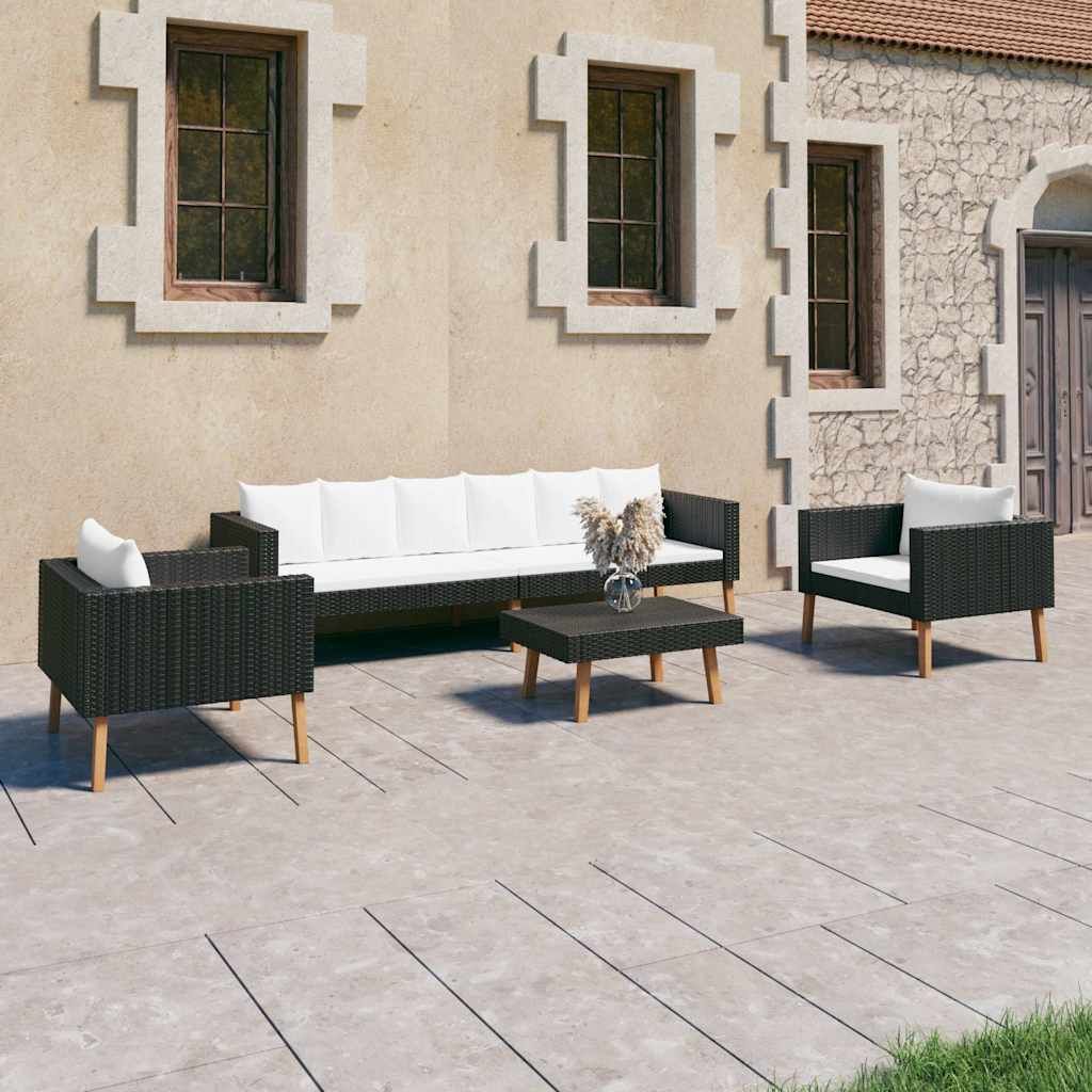 Set Divani da Giardino 4 pz con Cuscini in Polyrattan Nero vidaXL