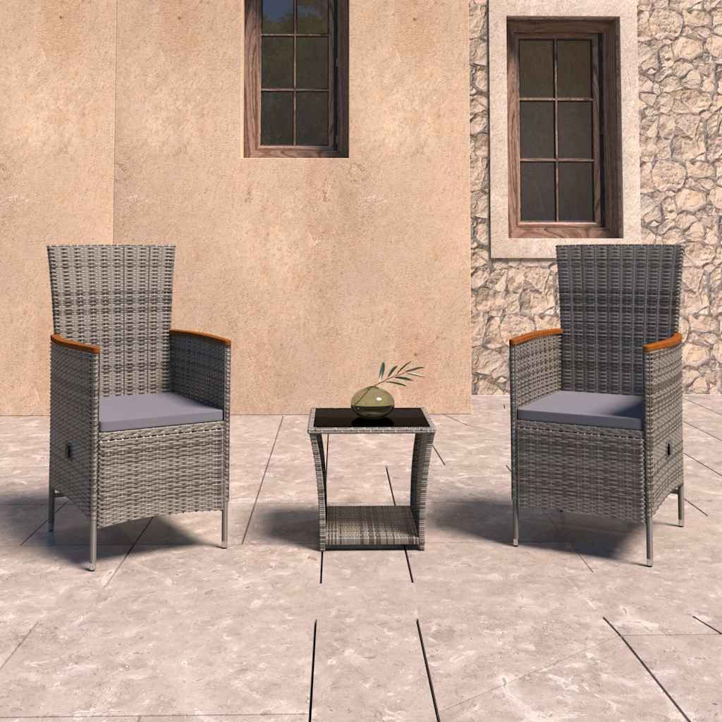 Set Divani da Giardino 3 pz con Cuscini in Polyrattan Grigio vidaXL