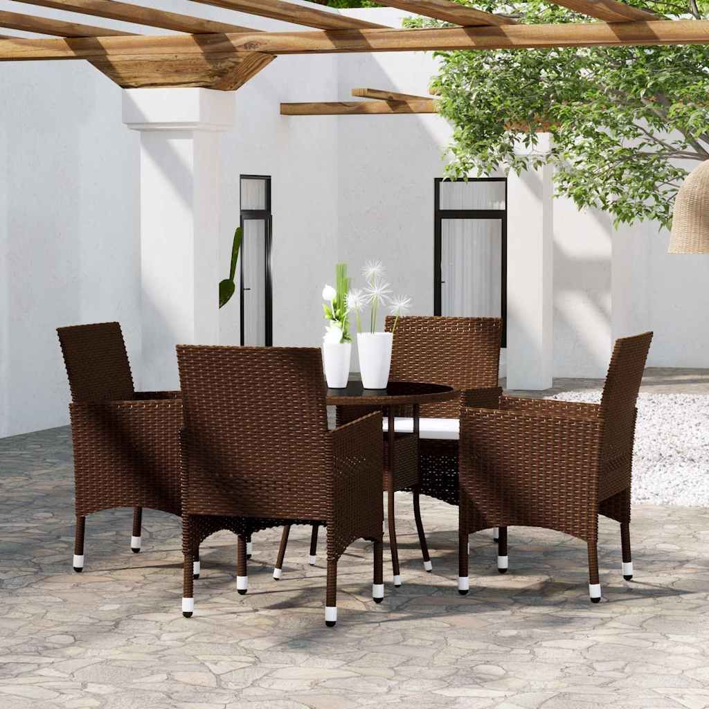 Set da Pranzo per Giardino 5 pz in Polyrattan Marrone vidaXL