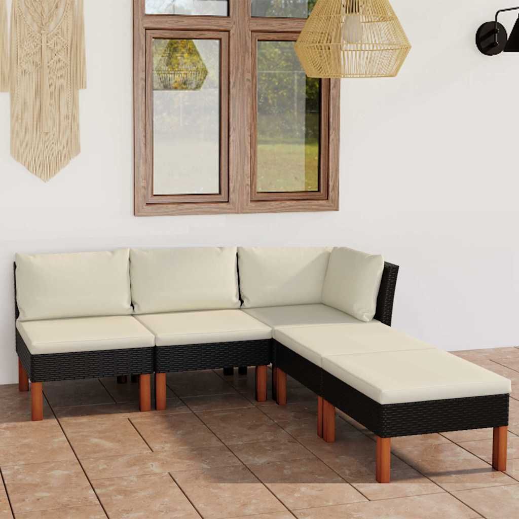 Set Divani da Giardino 5 pz con Cuscini in Polyrattan Nero vidaXL