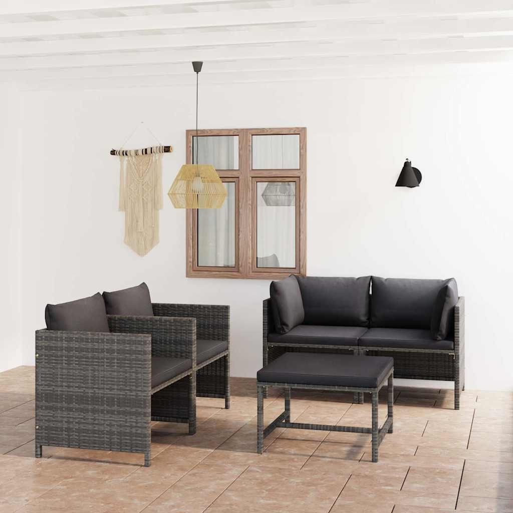 Set Divani da Giardino 5 pz con Cuscini in Polyrattan Grigio vidaXL