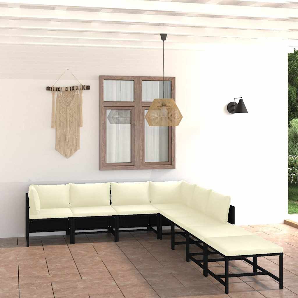 Set Divani da Giardino 8 pz con Cuscini in Polyrattan Nero vidaXL