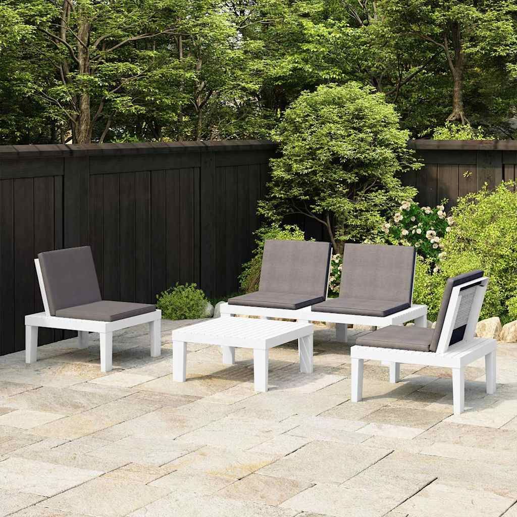 Set Divani da Giardino con Cuscini 4 pz in Plastica Bianco vidaXL