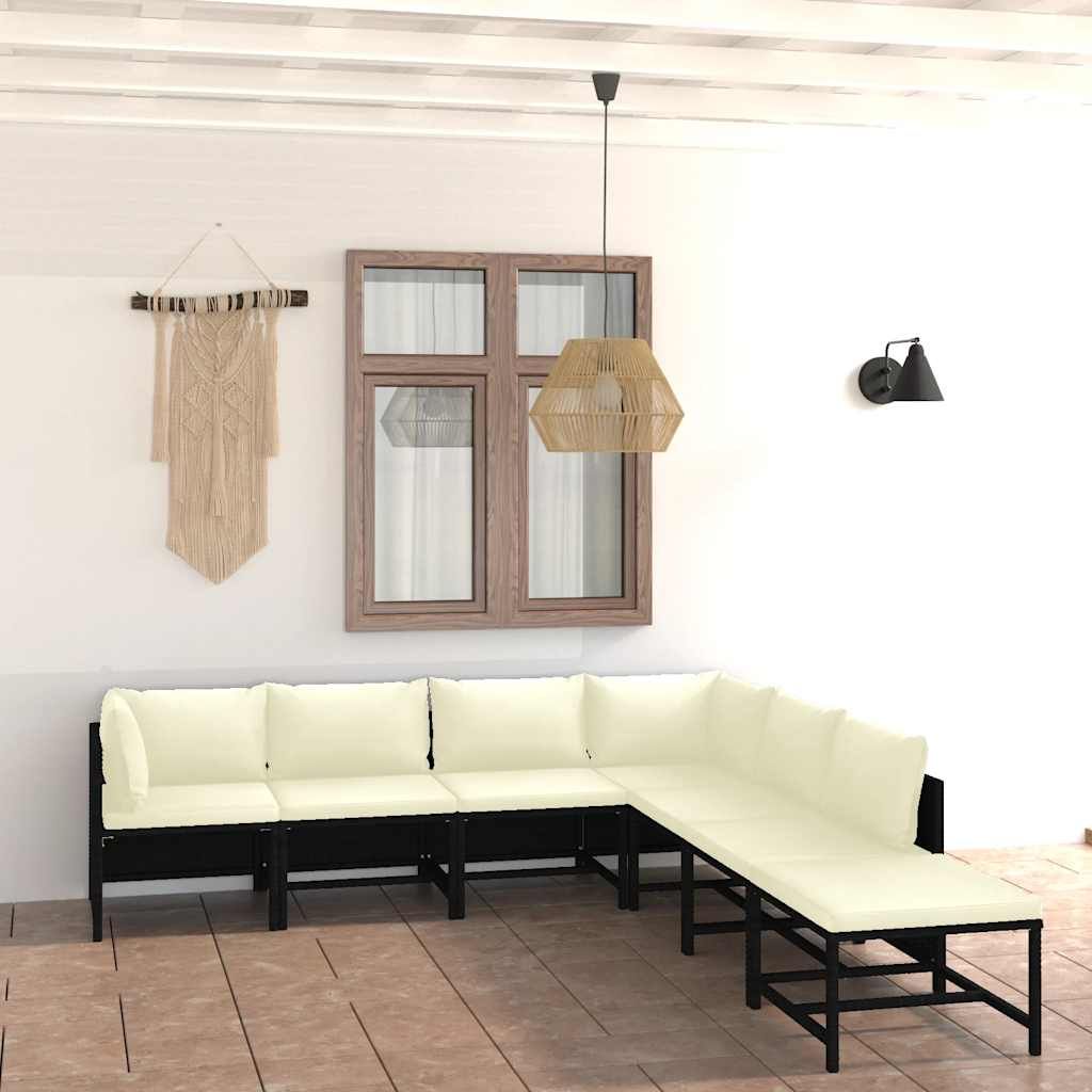 Set Divani da Giardino 7 pz con Cuscini in Polyrattan Nero vidaXL