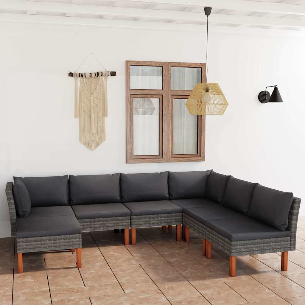 Set Divani da Giardino 7 pz con Cuscini in Polyrattan Grigio vidaXL