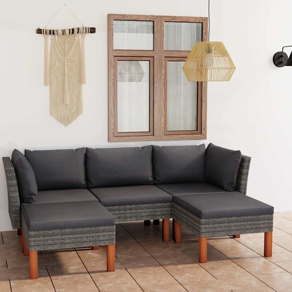 Set Divani da Giardino 5 pz con Cuscini in Polyrattan Grigio vidaXL