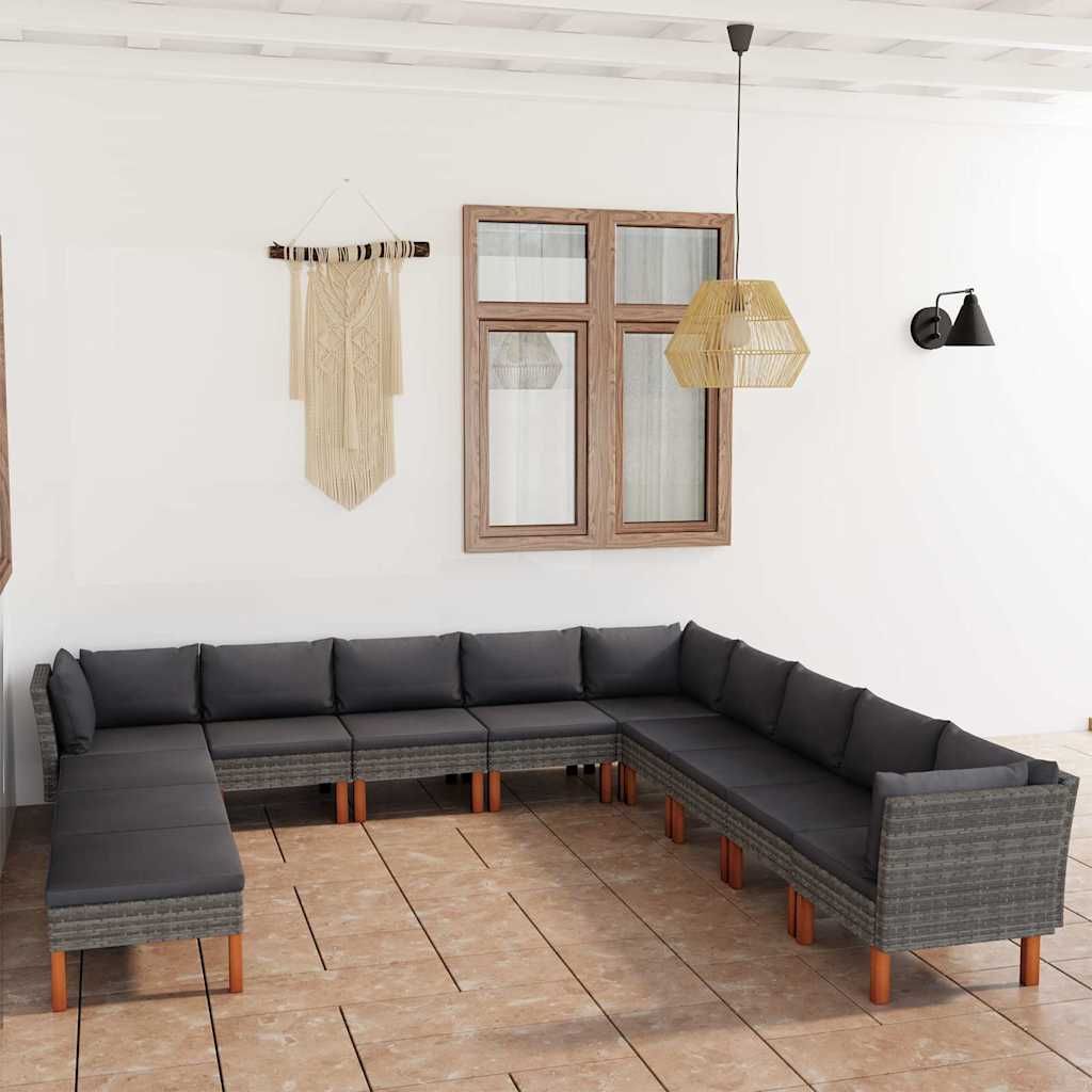 Set Divani da Giardino 12 pz con Cuscini in Polyrattan Grigio vidaXL