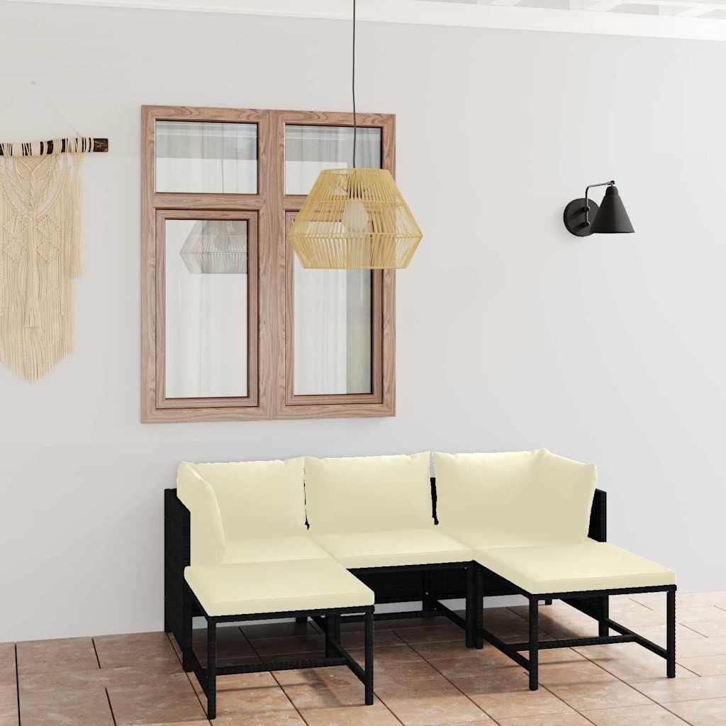 Set Divani da Giardino 5 pz con Cuscini in Polyrattan Nero vidaXL
