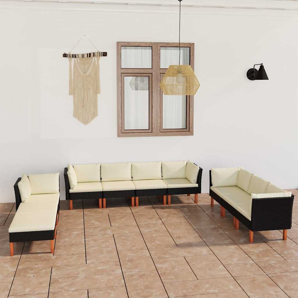 Set Divani da Giardino 10 pz con Cuscini in Polyrattan Nero vidaXL