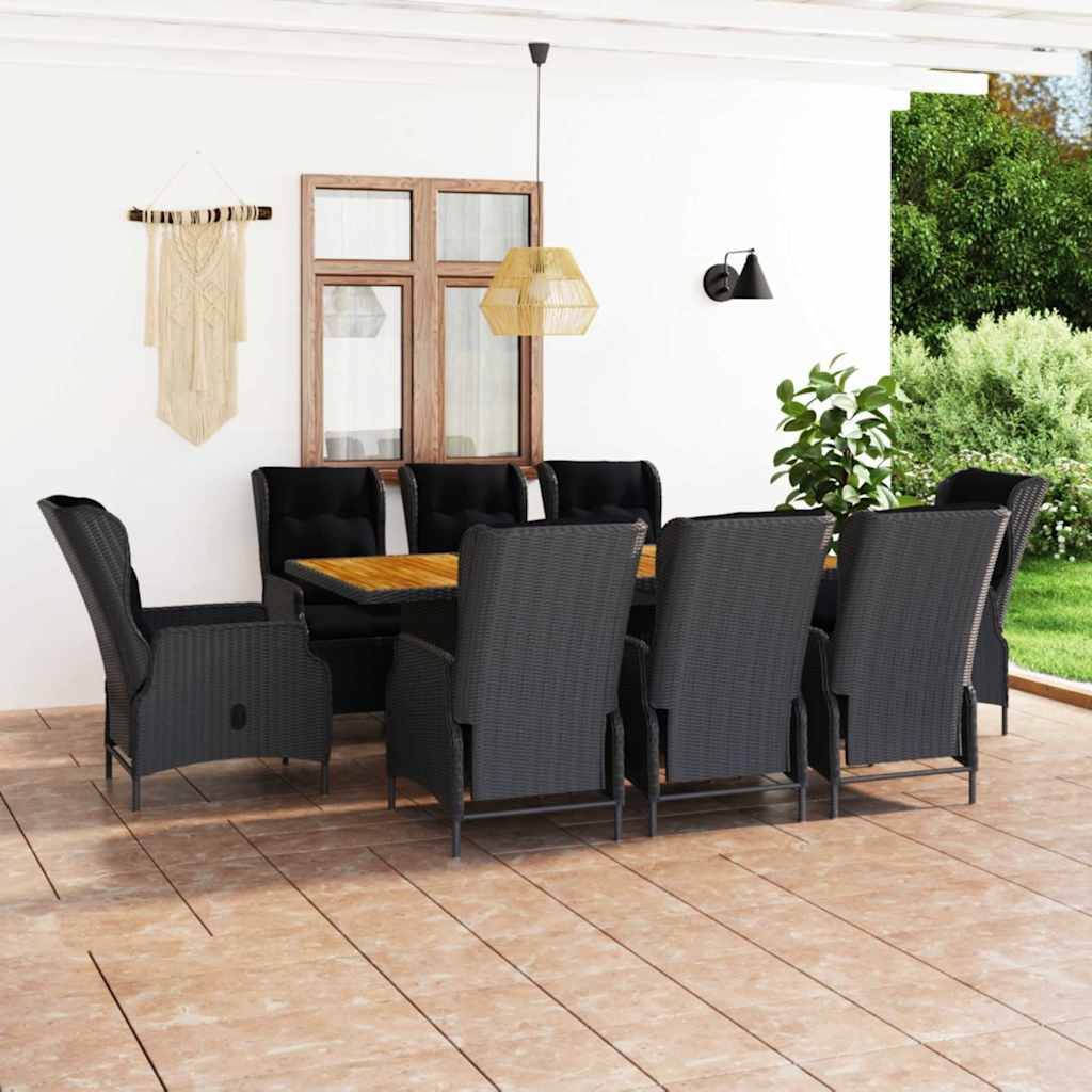 Set da Pranzo Giardino 9 pz con Cuscini Polyrattan Grigio Scuro vidaXL