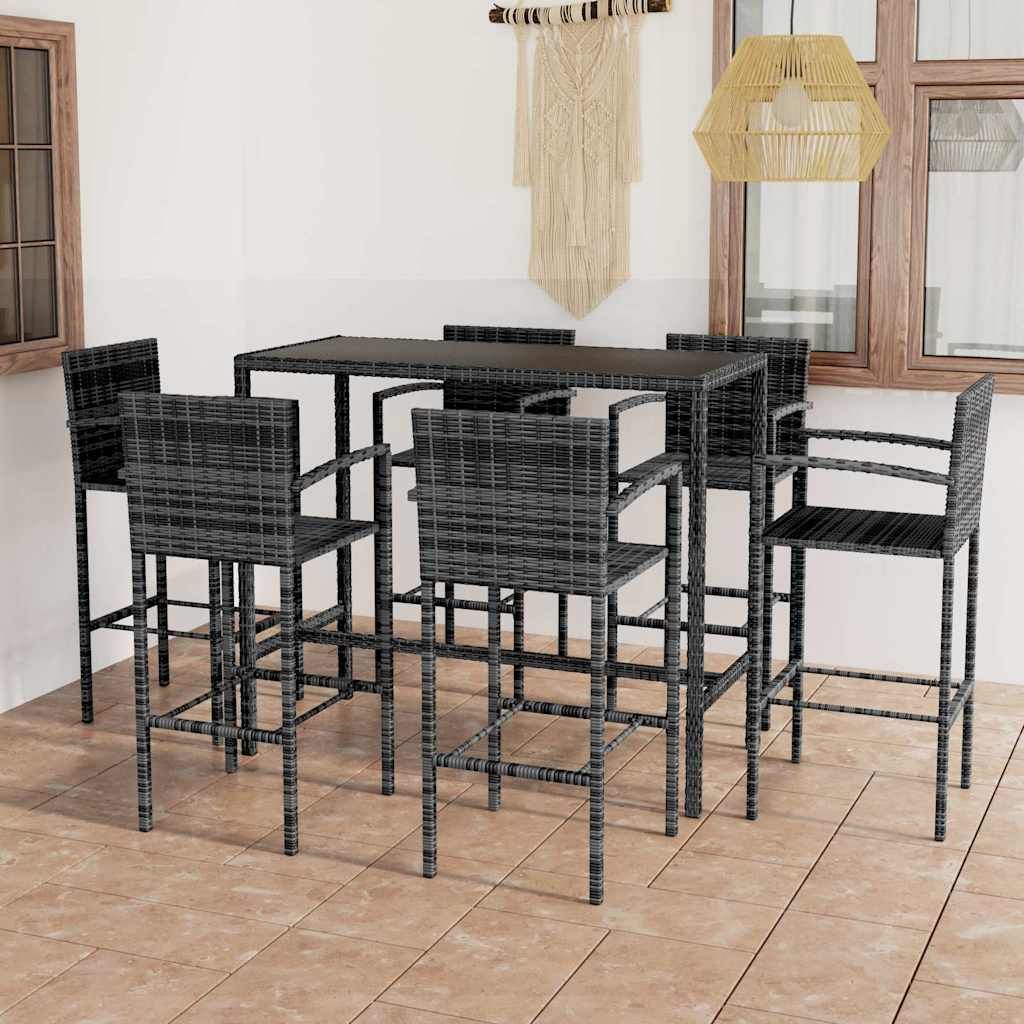 Set da Bar da Giardino 7 pz in Polyrattan Grigio vidaXL