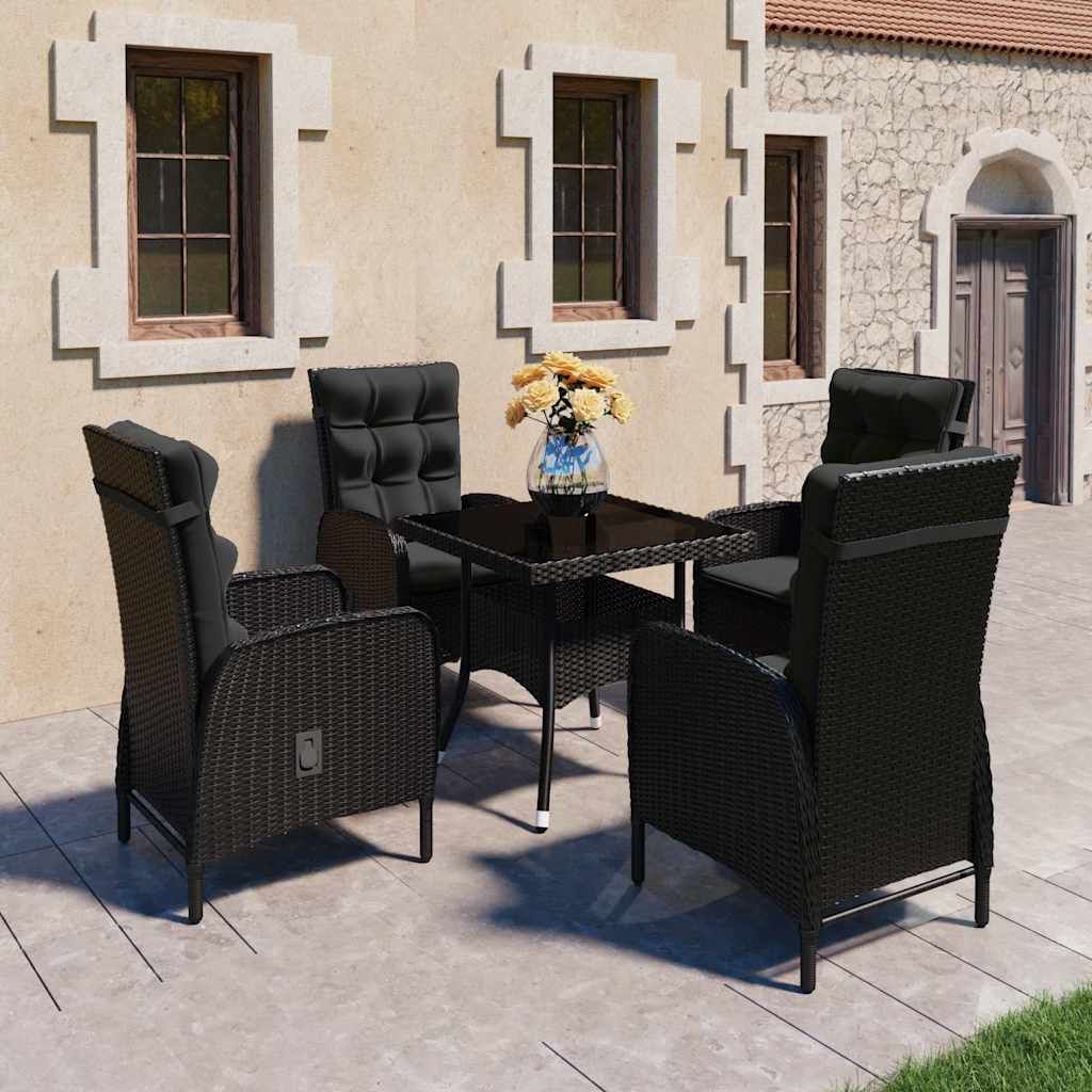 Set Mobili da Pranzo per Giardino 5 pz Polyrattan e Vetro Nero vidaXL
