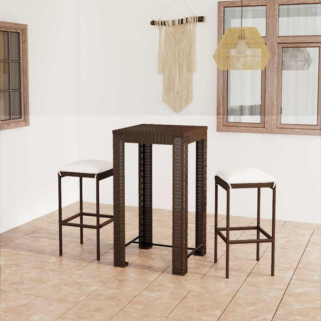 Set Bar da Giardino 3 pz con Cuscini Polyrattan Marrone vidaXL