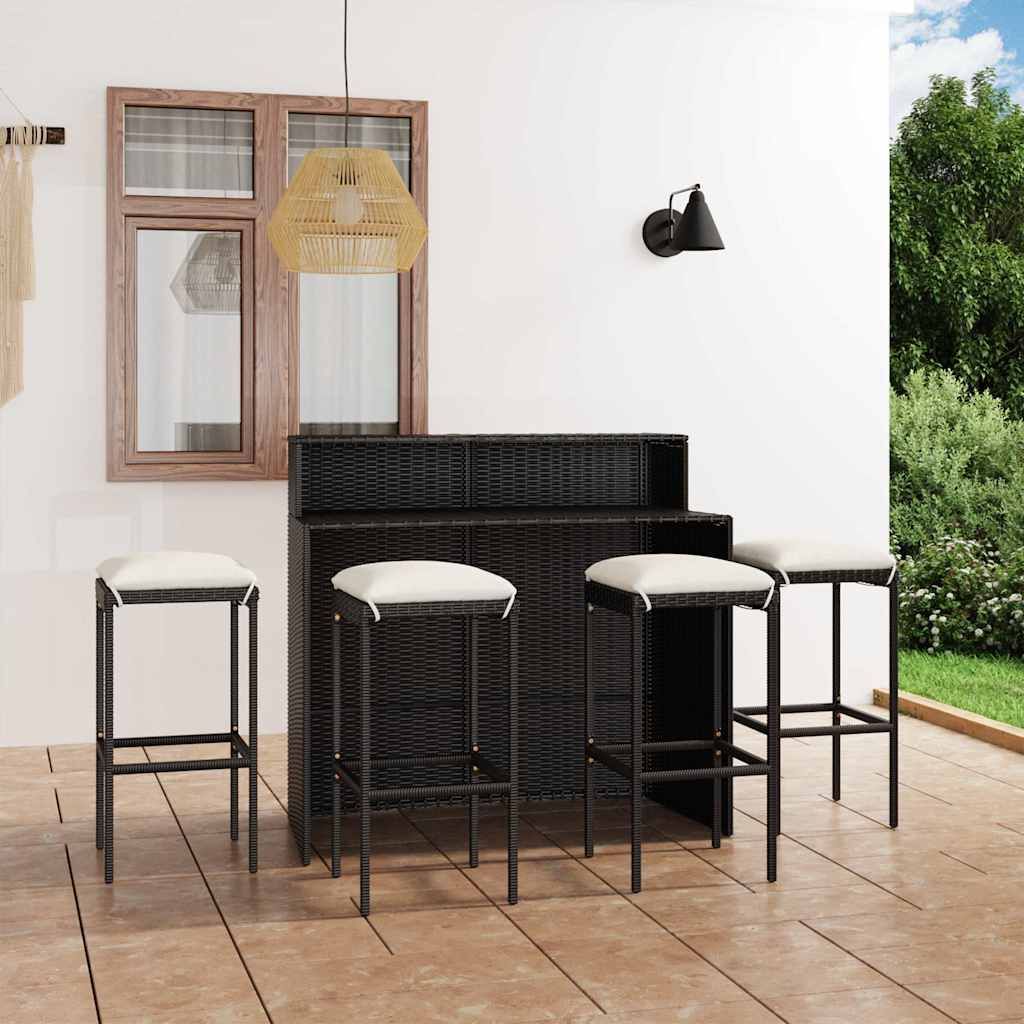 Set da Bar da Giardino 5 pz con Cuscini Nero vidaXL