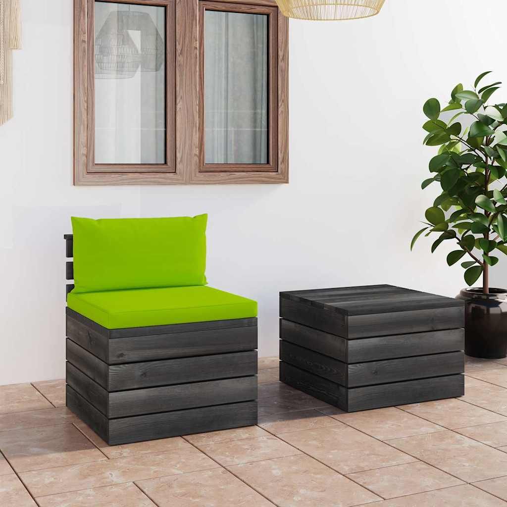 Set Divani da Giardino su Pallet 2 pz con Cuscini Massello Pino vidaXL