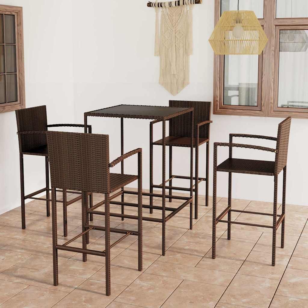Set da Bar da Giardino 5 pz in Polyrattan Marrone vidaXL
