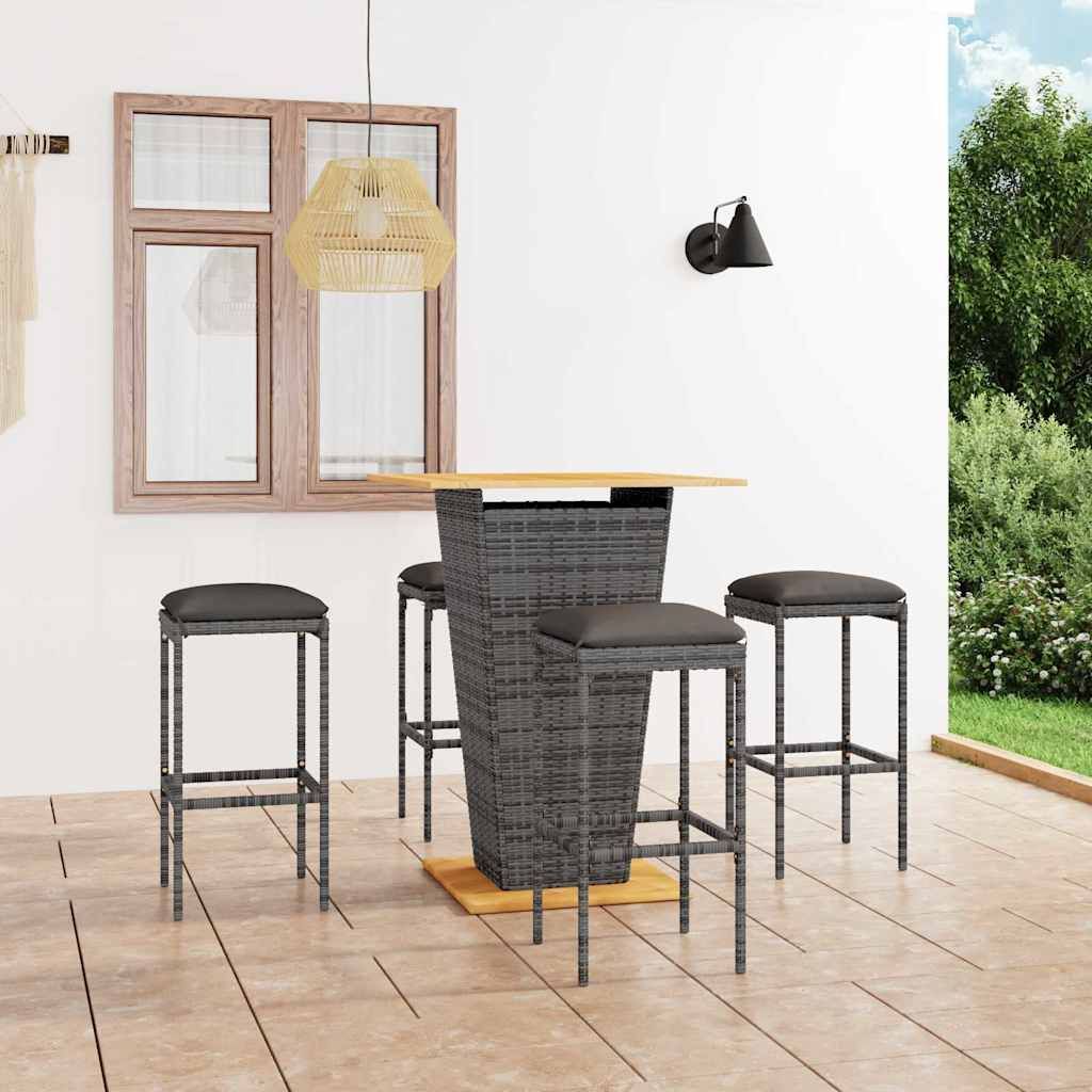Set da Bar da Giardino 5 pz con Cuscini in Polyrattan Grigio vidaXL