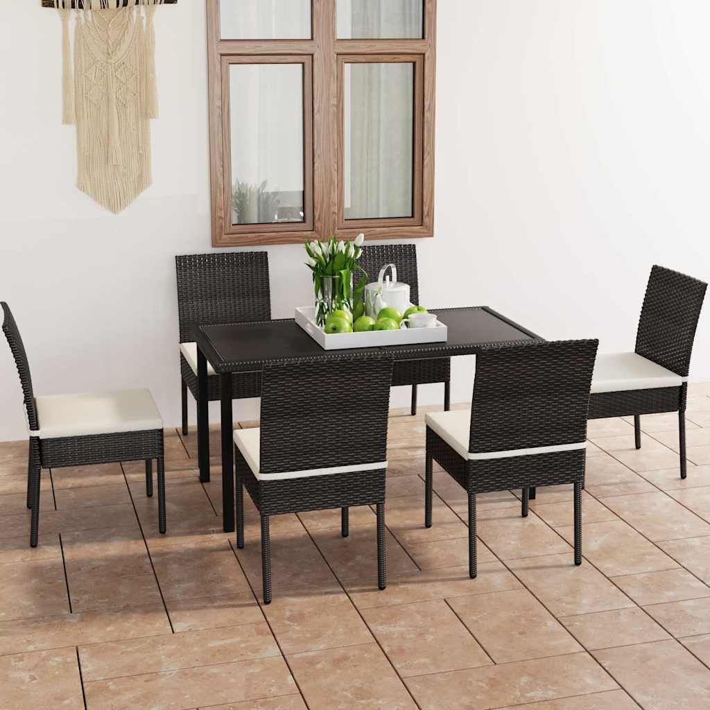 Set da Pranzo da Giardino 7 pz in Polyrattan Nero vidaXL