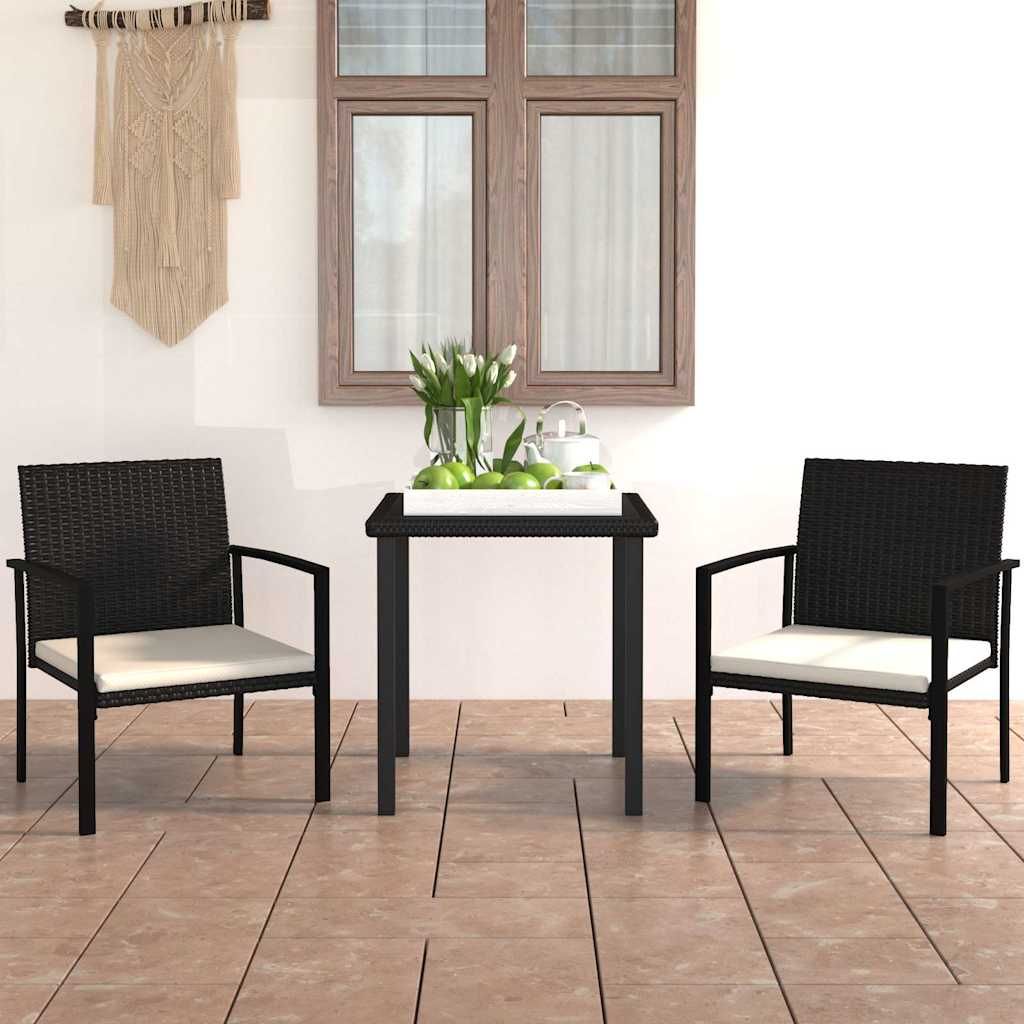 Set da Pranzo da Giardino 3 pz in Polyrattan Nero vidaXL