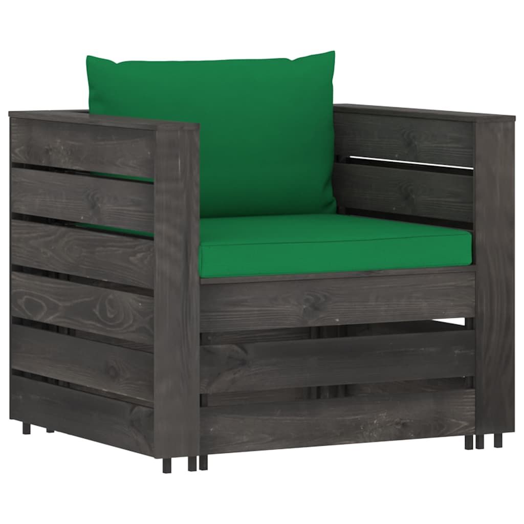 Set Salotto da Giardino 2pz con Cuscini Legno Impregnato Grigio vidaXL