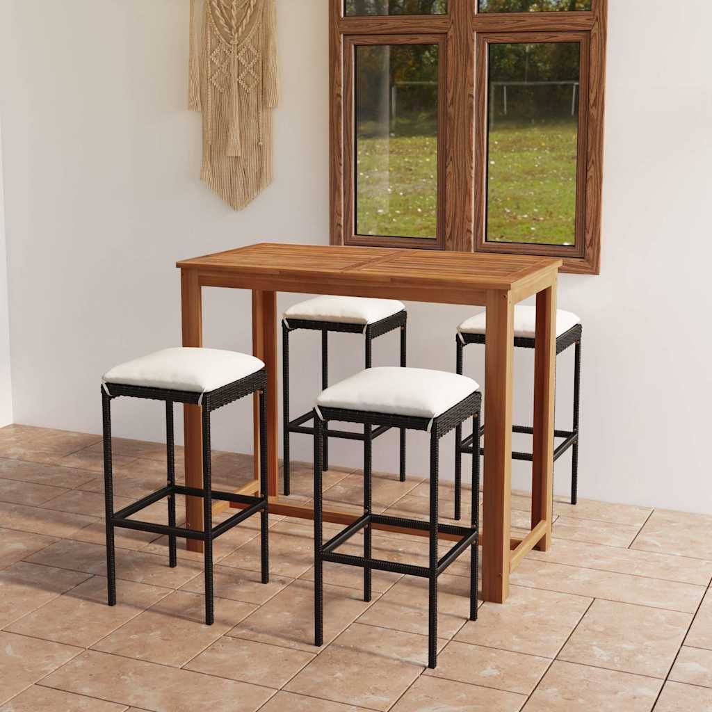Set da Bar da Giardino 5 pz con Cuscini Nero vidaXL